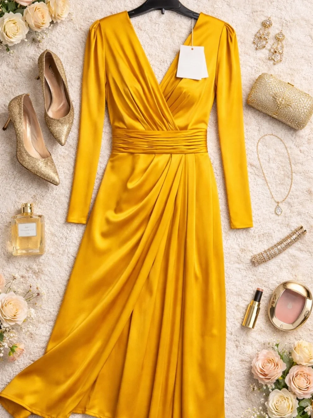 Mac Duggal Satin Marigold Formal Gown Size 10 NWT Luxury - Picture 2 of 7